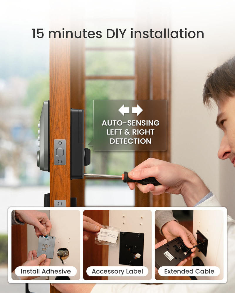 DESLOC C110 Smart Lock with LockVue Display, 3-in-1 Keyless Entry Door Lock with Fingerprint, Passcode & Key, BHMA Certified Deadbolt, Auto Lock, 12-Month Battery for Home, Apartment & Airbnb, Nickel Deadbolts
