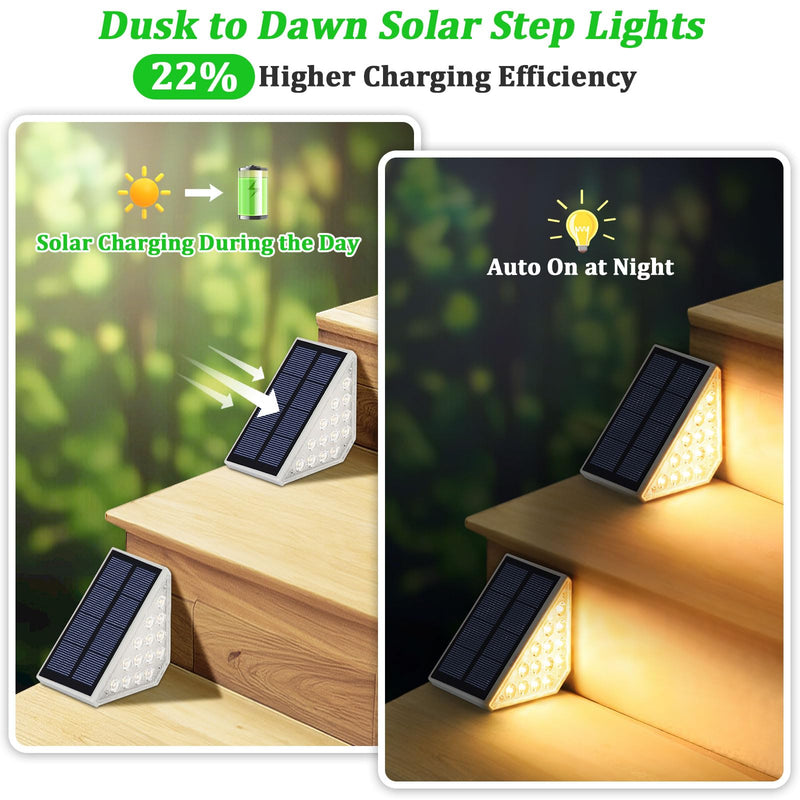 6 Pack Solar Stair Lights for Outside, Upgraded 2-in-1 Solar Powered Step Lights Waterproof IP67, Warm White/Cool White, Auto On/Off Outdoor Light for Deck Patio Front Porch Garden Walkway Yard 6-Pack