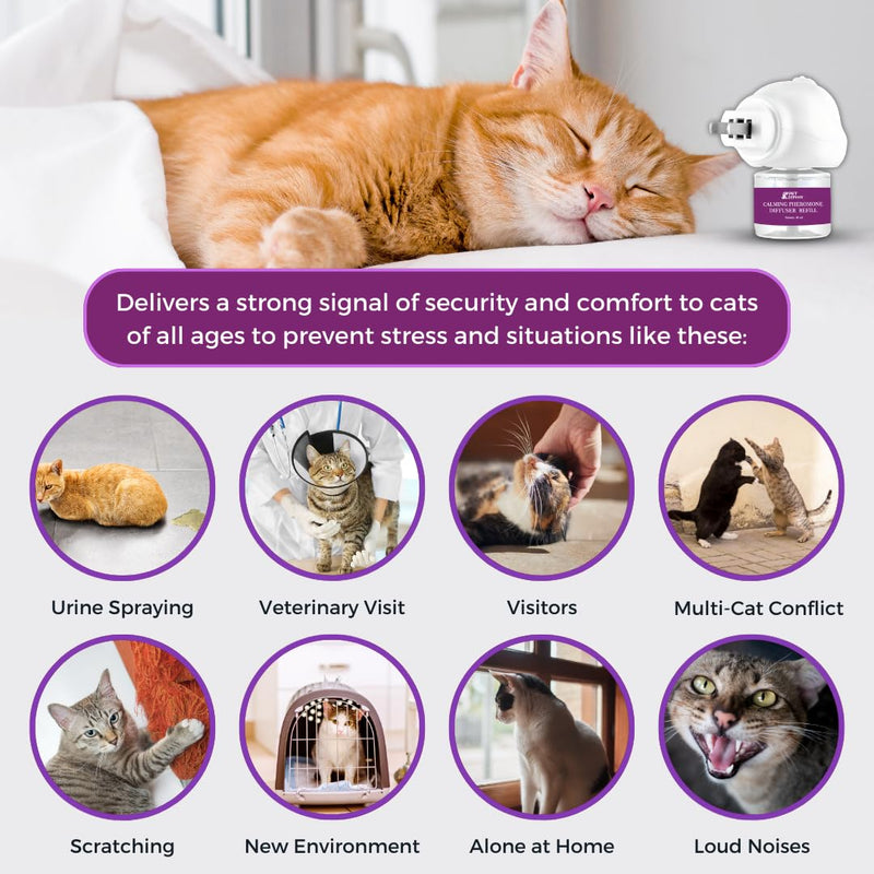 Cat Pheromone Diffuser Refill (Compatible with All Common Diffuser Heads) - 4 Pack Pheromones Refills - 4 Months Supply - Only Refills No Diffuser Head Included