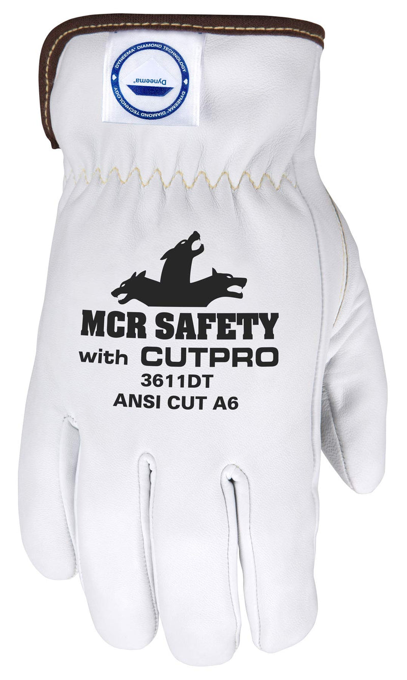 MCR Safety Gloves 3611DTM Premium Goatskin Leather Work Gloves lined with Dyneema Diamond Technology, Keystone thumb, Medium, 1 Pair