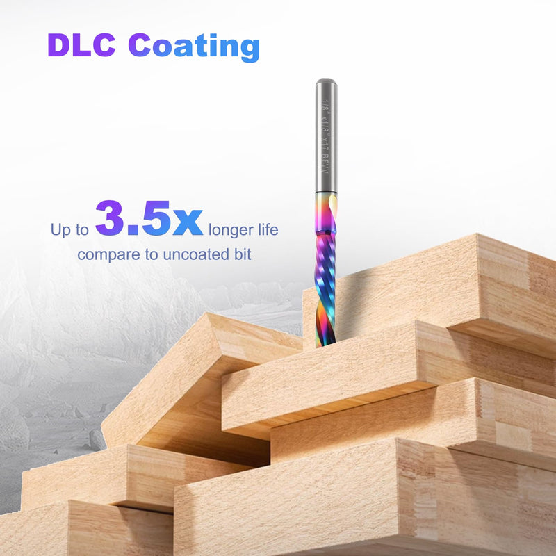 O Flute Router Bits 1/8 Inch Shank, Solid Carbide Down Cut End Mill with DLC Coating, Single Flute CNC Router Bit for Aluminium, Plastic, MDF, Wood and Acrylic, Pack of 10