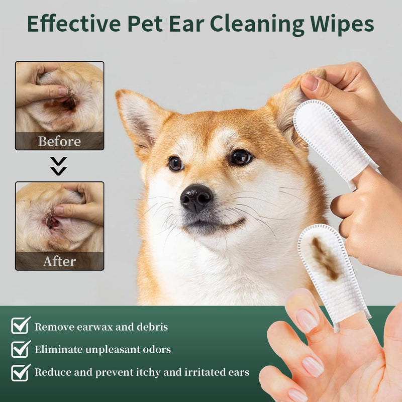 Dog Ear Finger Wipes, Pet Ear Cleaner Wipes Disposable Natural Ear Relief Cleaning Pads Finger Sleeves for Dog Cat Remove Earwax Odor Soothe Ear Itching and Infection, Cat Ear Wipes, 55 Pcs - PawsPlanet Australia