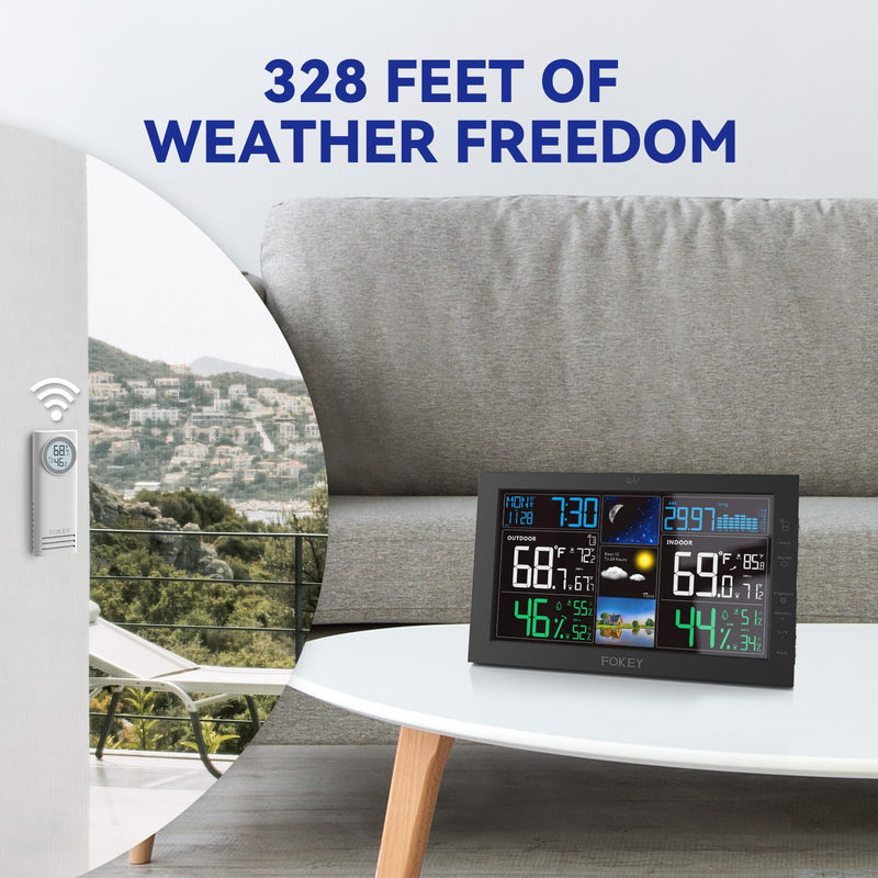 Weather Station Wireless Indoor Outdoor, Indoor Outdoor Thermometer Wireless, Home Atomic Clock Weather Stations, Temperature Humidity Barometer Inside Outside Thermometers, Black with 1 Sensor