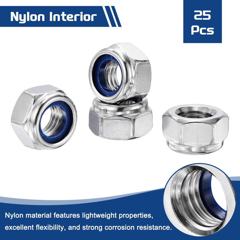 25Pcs Nylon Locking Hex Nuts - [M14 x 2mm], 316 Stainless Steel(18-8) Hardware Nuts, Silver,for Automotive, Aerospace, Industrial Applications Use M14 x 2mm 25