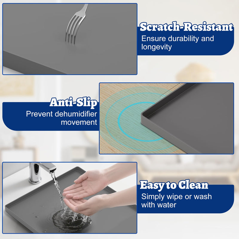 Dehumidifier Mat for Home Dehumidifiers, Mini Dehumidifier Drain Pan Prevent Leaks, Waterproof De humidifier Tray, Non-Slip Drain Mat Prevents Water from Pooling Underneath, Grey, 12"x10"