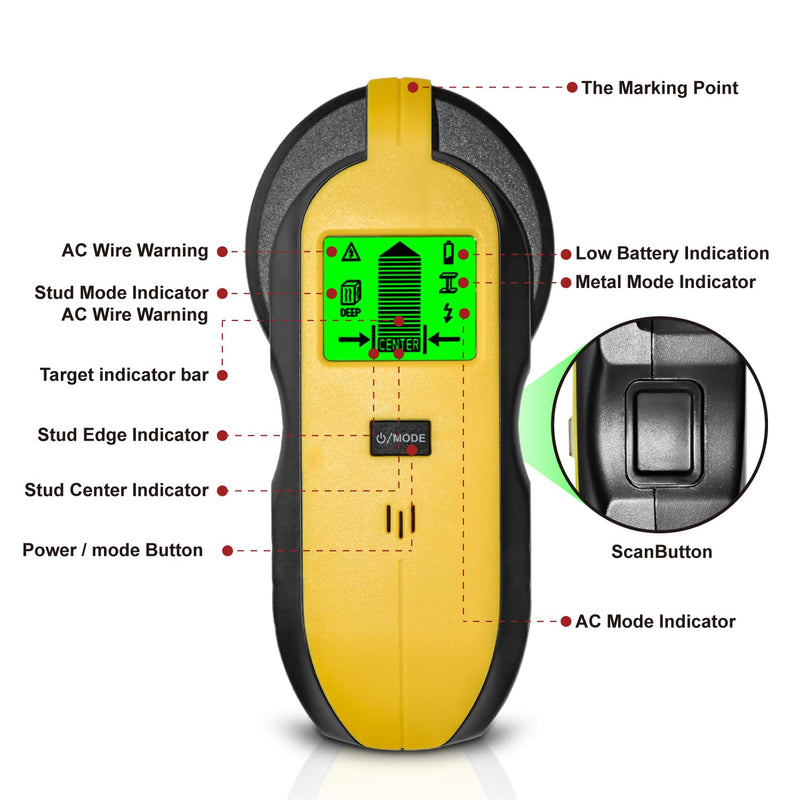 5-in-1 Stud Finder Wall Scanner – Detects Wood, Metal & AC Wires with HD LCD Display & Audio Alarm