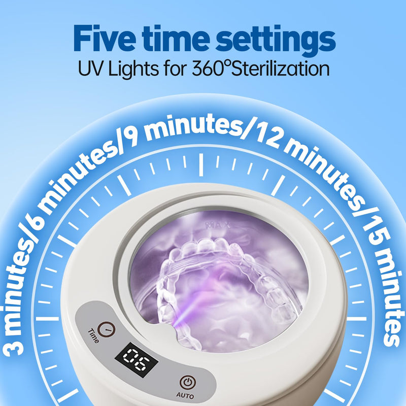 Ultrasonic Retainer Cleaner Machine, 49kHz Dental Cleaning with Digital Timer & 200ML, Ultrasonic Dentures Cleaner for Denture, Guards, Aligners, Night Guards, Braces & Jewelry with 5 Modes