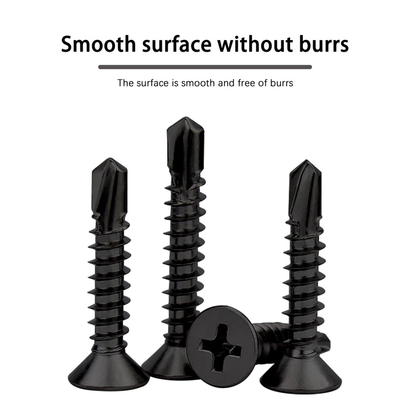 #8 x 1" Black Screw, Flat Head Phillips Wood Screw, Black Zinc Plated, Self Drilling Wood Screws, Flat Head Sheet Metal Screws Self Tapping Screws for Metal, 1 Inch Length, 100PCS #8 x 1"