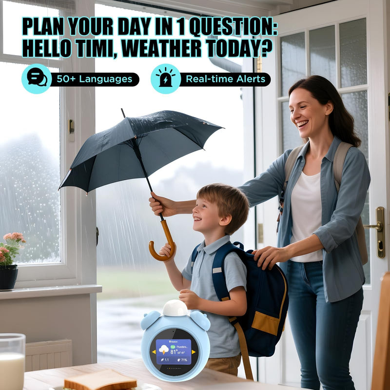 AI Kids Alarm Clock with Voice Control, Children's Focus Ready to Rise Sleep Trainer, AI Assistant Smart Clock, Sound Machine OK to Wake for Toddlers Kids, Digital Partner for Girls Boys