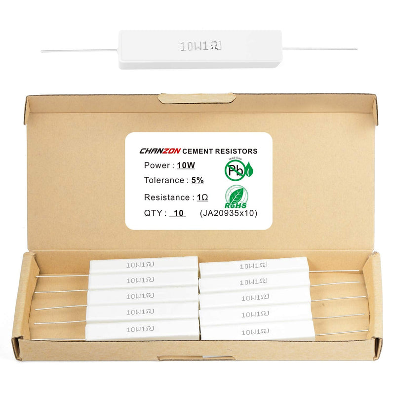 Chanzon 10pcs 10W Ceramic Cement Resistor 1 Ω ohm ±5% Tolerance Wirewound Induction 1R A) 1Ω ohm