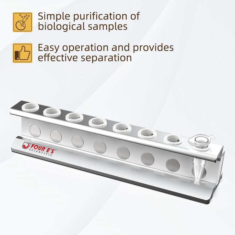 4E's USA Magnetic Bead Rack Separator with Removable Magnet - Aluminum Magnetic Separator for Purification of DNA, RNA Holds 8 (1.5 mL) Eppendorf Tubes, Microcentrifuge Tubes 8 x 1.5ML