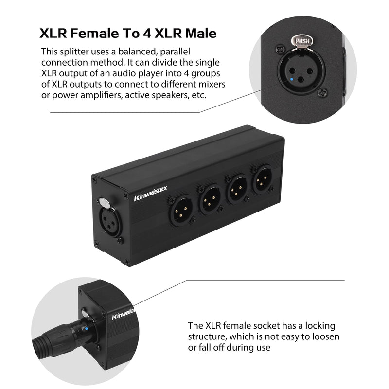 XLR 1 Female to 4 Male Audio Y Splitter Balanced 3-Pin XLR Splitter Box for Mixers Mics