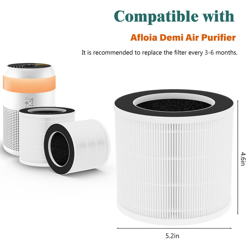 2 Packs Demi Replacement Filter Compatible with Afloia Demi Small Desktop Air Cleaner Purifier for Home Office, 3-in-1 Demi Main Filter,Fine Pre-filter and Activated Carbon Filter 2 Packs