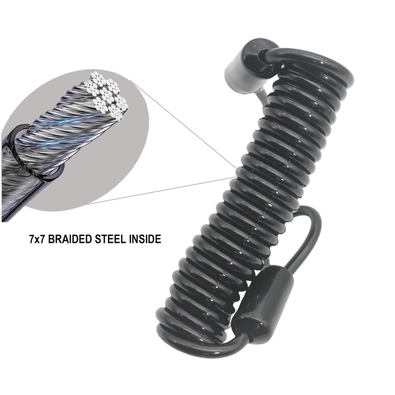 59in(1.5M) Spring Wire Cable with Loops 4mm Thickness Rubber Coated Stainless Wire Tether Lock,Black 59in(1.5m) Black