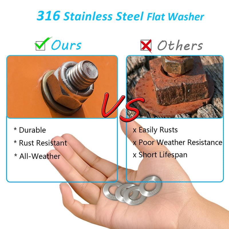 1" 316 Stainless Steel Flat Washers – Marine-Grade, High-Corrosion Resistance – for Heavy-Duty Outdoor, Marine & Industrial Screw BoltUse 10-Pack 1"