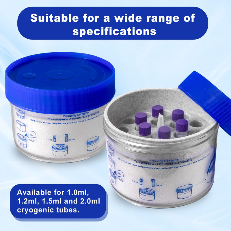 18-Well Cryobox, -1℃(-33.8℉) Freezing Container for 1.2-2mL Tubes | PC box body, HDPE cover, foam liner, isopropanol-based cooling, no liquid evaporation, -80°C compatible, lab research use