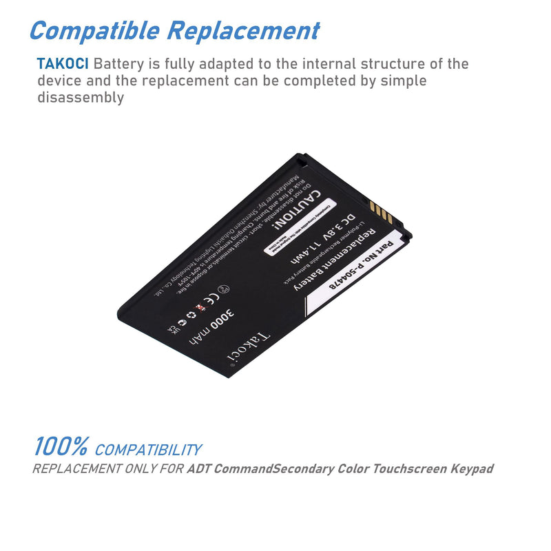 Replacement Battery for ADT P-504478 Command Secondary Color Touchscreen Keypad 3000mAh