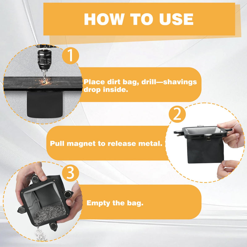 Small Magnetic Metal Shaving Catcher, Adjustable Electrical Dirt Bag with 4 Movable Strong Magnet for Use with Carbide Panel Hole Saws, Square Drilling Catcher Bag for Electrical Panels Ink-Black