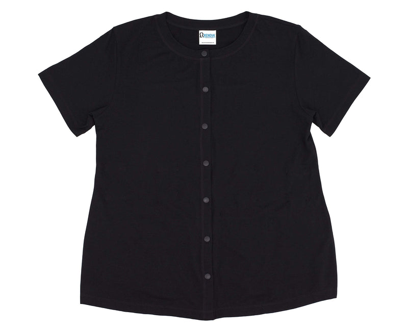 RENOVA MEDICAL WEAR Mastectomy Recovery Shirt with Drain Pockets X-Large Black