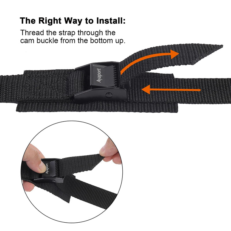 Ayaport Lashing Strap Tie Down Straps with Adjustable Cam Buckle Nylon Cinch Strap for Packing Cargo, Bike, Luggage Black 6 Pcs (Black, 1'' x 8') 1'' x 8'