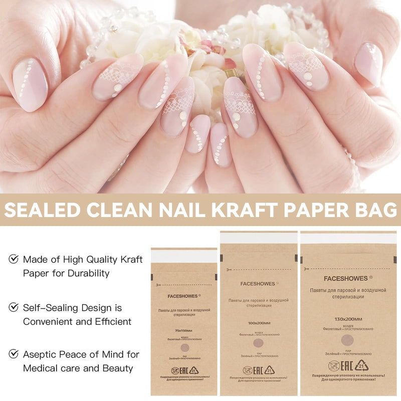 100Pcs Sterilization Pouches, Disposable Autoclave Bags for Manicure Dental Tools (75 * 150MM) 75*150MM