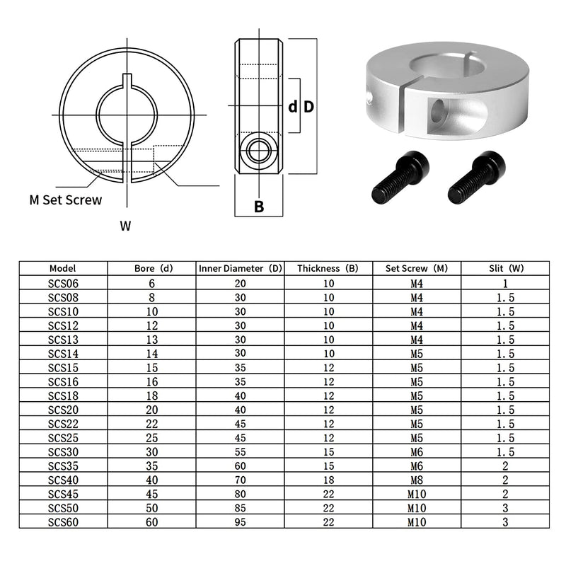(Pack of 4) Shaft Collar Bore 6mm, Aluminum Alloy One Piece Shaft Collar Clamp Style, 20mm OD, 8mm Thickness, with M4 Set Screws 6mm Bore Size