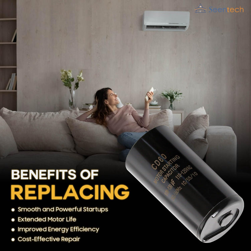 Seentech 400-480 uf/MFD 110-125 VAC ±20% Round Motor Start Capacitor 50/60 Hz AC Electric Universal Fit for AC Motor Run or Fan Start and Cool or Heat Pump Air Conditioner