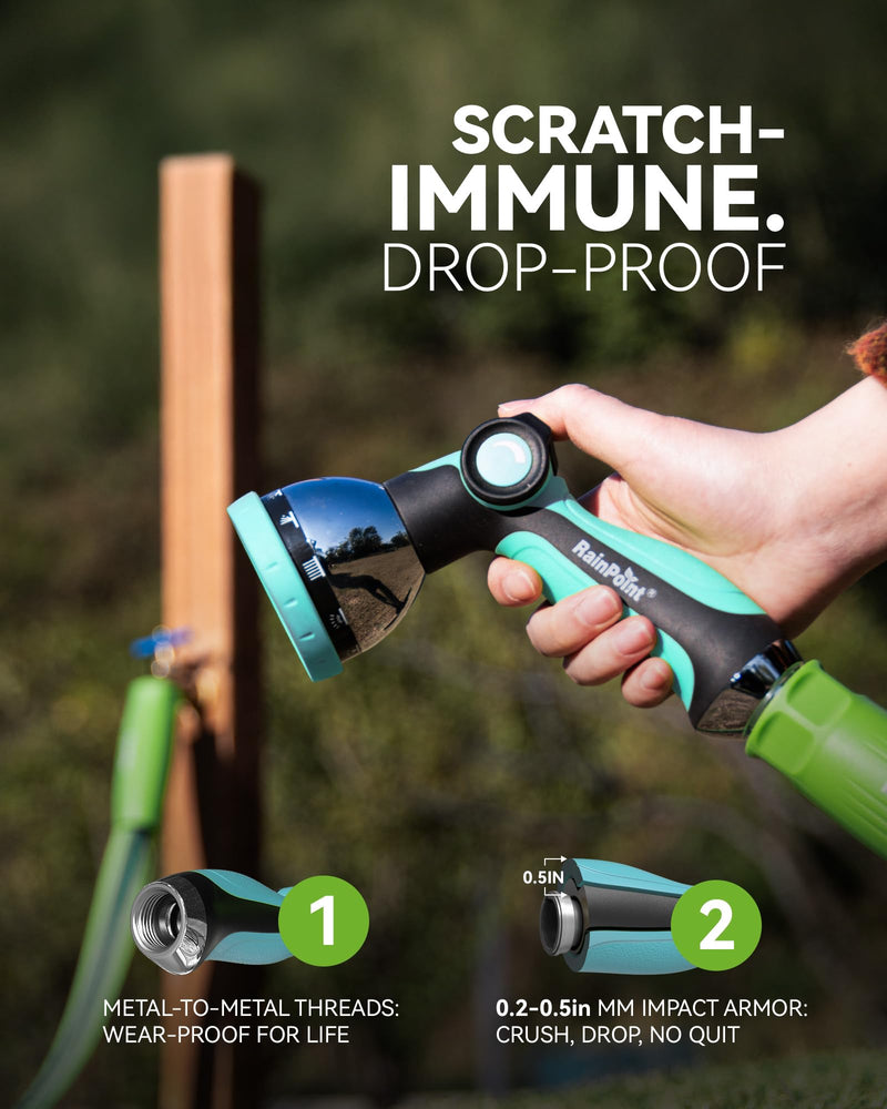 RAINPOINT Spray Nozzles for Garden Hose - 10 Spray Patterns Garden Hose Nozzle with Adjustable Flow Control for Watering Plants, Washing Cars,Washing Pets, Thumb Control (Celeste) Celeste 1
