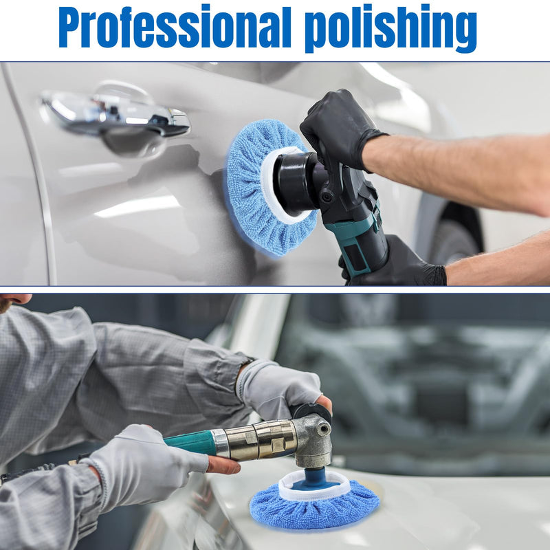 Tallew 60 Pcs Car Orbital Buffer Polisher Pad Bonnets 5-6 Inch Microfiber Polishing Bonnets Pads for Car Waxing Polishing (Blue) Blue