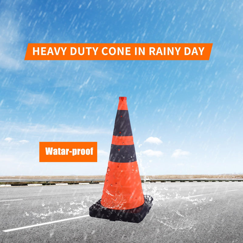 BESEA 28” in Collapsible Traffic Cones Orange Safety Cones, Construction Road Parking Cone for Driveway Road Traffic Control, Weighted 5.3LB Heavy Duty Base and Windproof Design(2 Pack) 28 inch 2