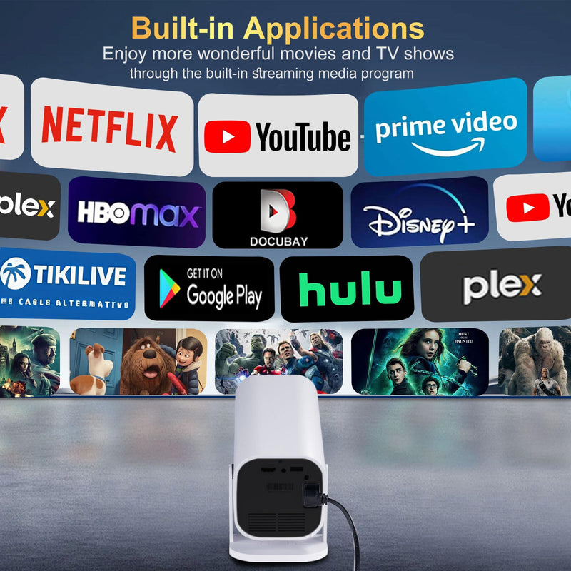 【Built-in APPS & Electric Focusing & 210° Rotation】Mini Projector With Wifi And Bluetooth, 1080P Portable Projector, Movie Projector for Bedroom, Supports Smartphones/TV Stick/iPad/PS5/Laptop/HDMI/USB With WIFI And APPS