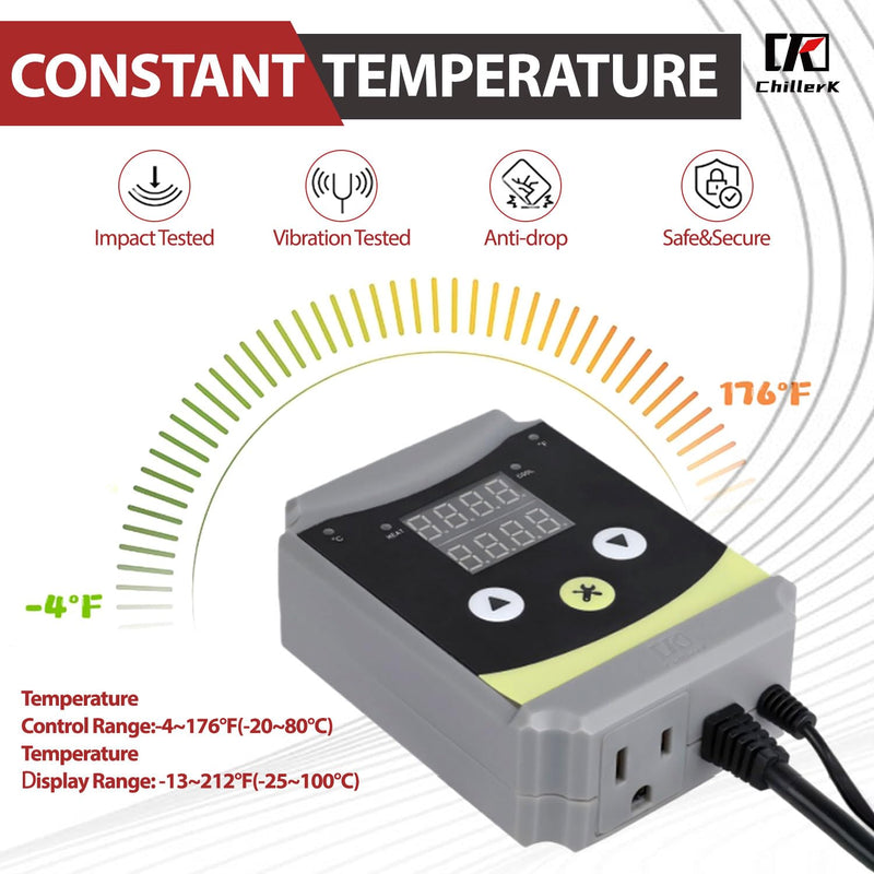 Refrigeration and Constant Temperature Control,Reptile Thermostat Temperature Controller,Digital Heat Mat for Seed Starting,Plant Germination,Incubator,Brooder, Brewing,Cooling Devices,-4-176°F,1000W