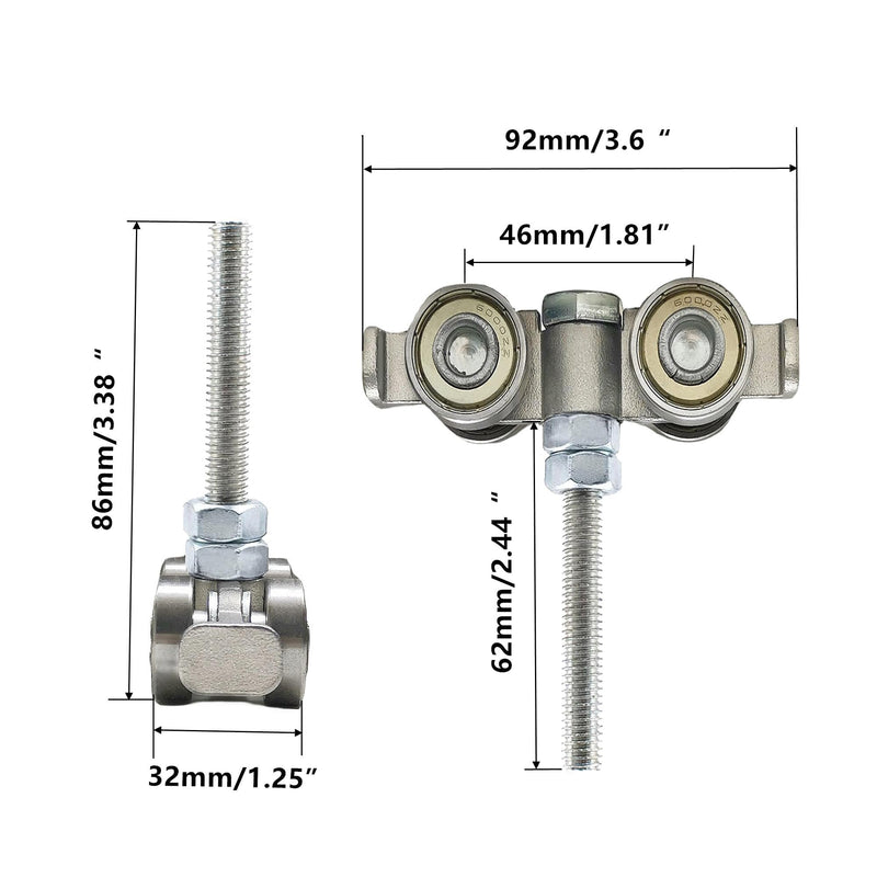 BiJun 4 Wheel Rolley Assembly,Strut Channel Trolley Rollers Wheel for 1-5/8" Wide and All 1-5/8" or Taller unistrut Strut Channel to Mount Heavy Barn or Shed Sliding Doors(2PCS)