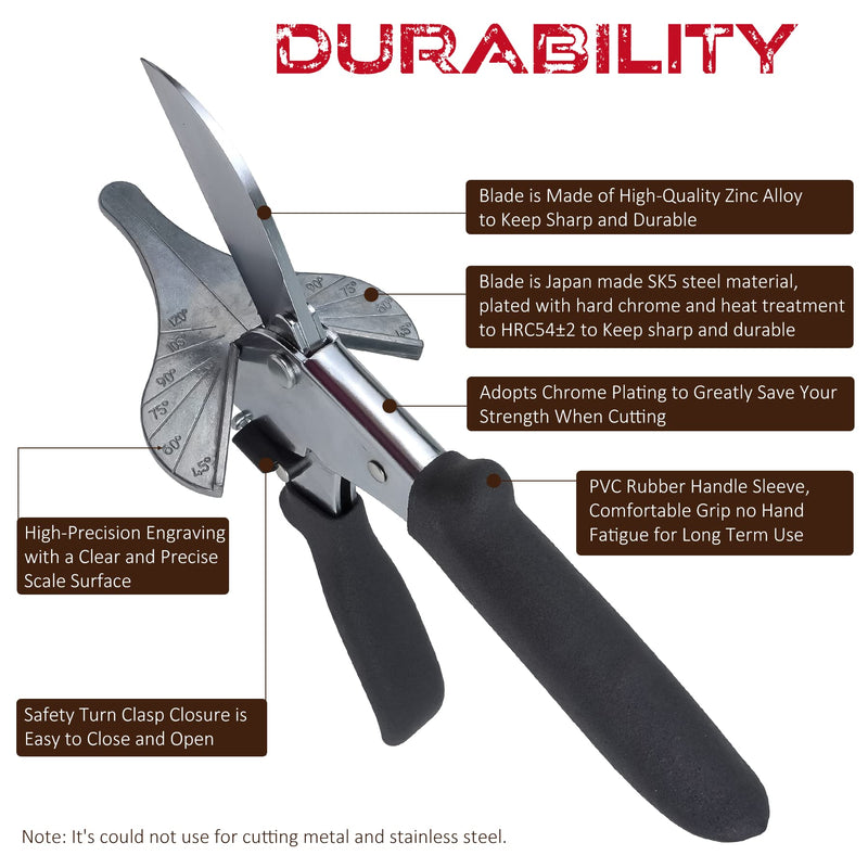 JAVIKA Multi Angle Miter Cutter, Wiring Duct Shears Cutting 45-120 Degree | Angular Scissor Soft Wood, Plastic, PVC, Rubber Materials Molding and Trim, Chamfer and Quarter Round Cutters
