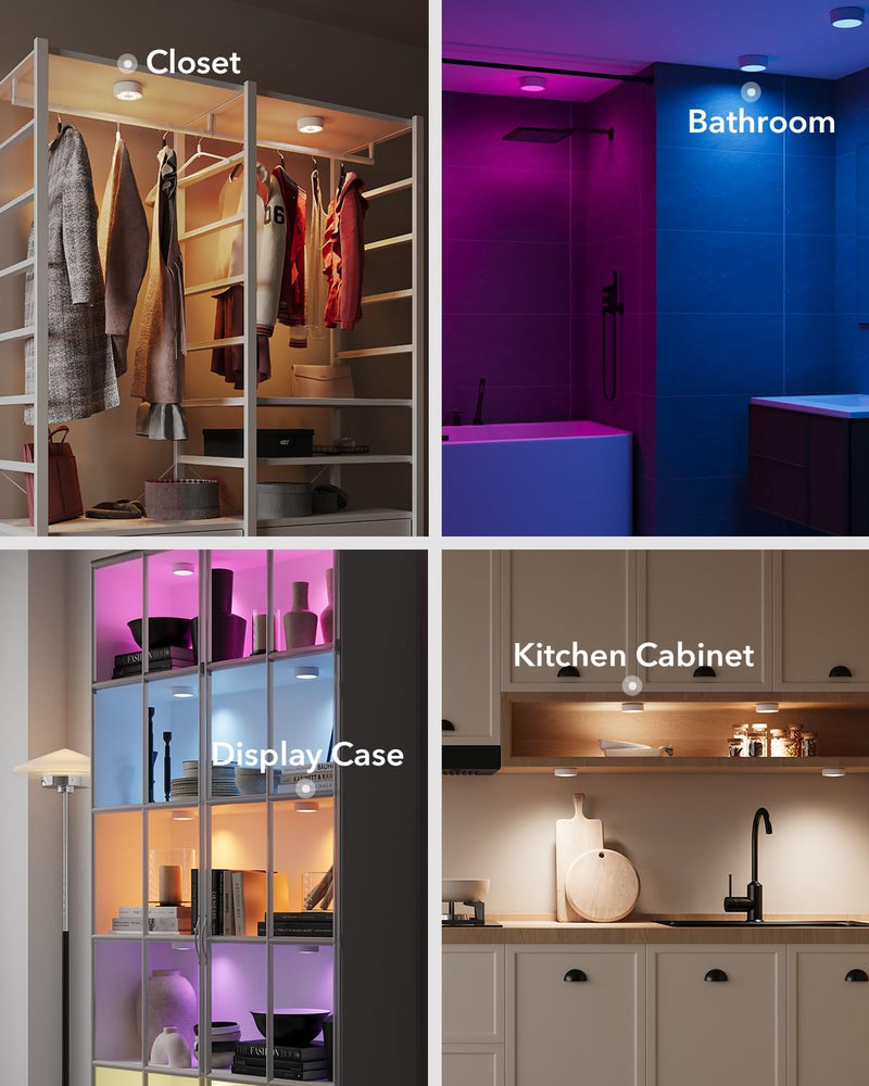 Rechargeable Puck Lights with Remote Control, 2400mAh Battery Powered LED Tap Light Push Lights Stick On for Closet USB Display Shelf Light Magnetic Under Cabinet Press Button Lighting for Classroom 3000K/4500K/6000K 6 Pcs