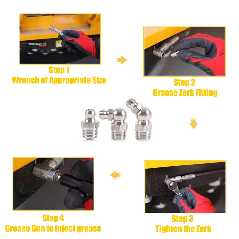 1/4"-3/8" 36Pcs 3 Sizes Grease Fitting Assortment Straight 45 90 Degree Grease Zerk Fittings, Galvanized Steel Grease Fittings and Grease Gun Tips for Industrial/Agricultural Machinery Yoliko 3Size-36Pcs - NewNest Australia