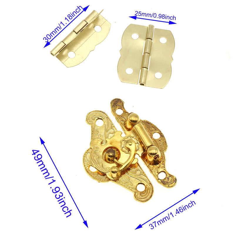 1 Pcs Antique Hasp Latch and 2 Pcs Butterfly-Shape Hinges Decorative Lock Buckle with Matching Screws[FDXGYH,Gold] Gold
