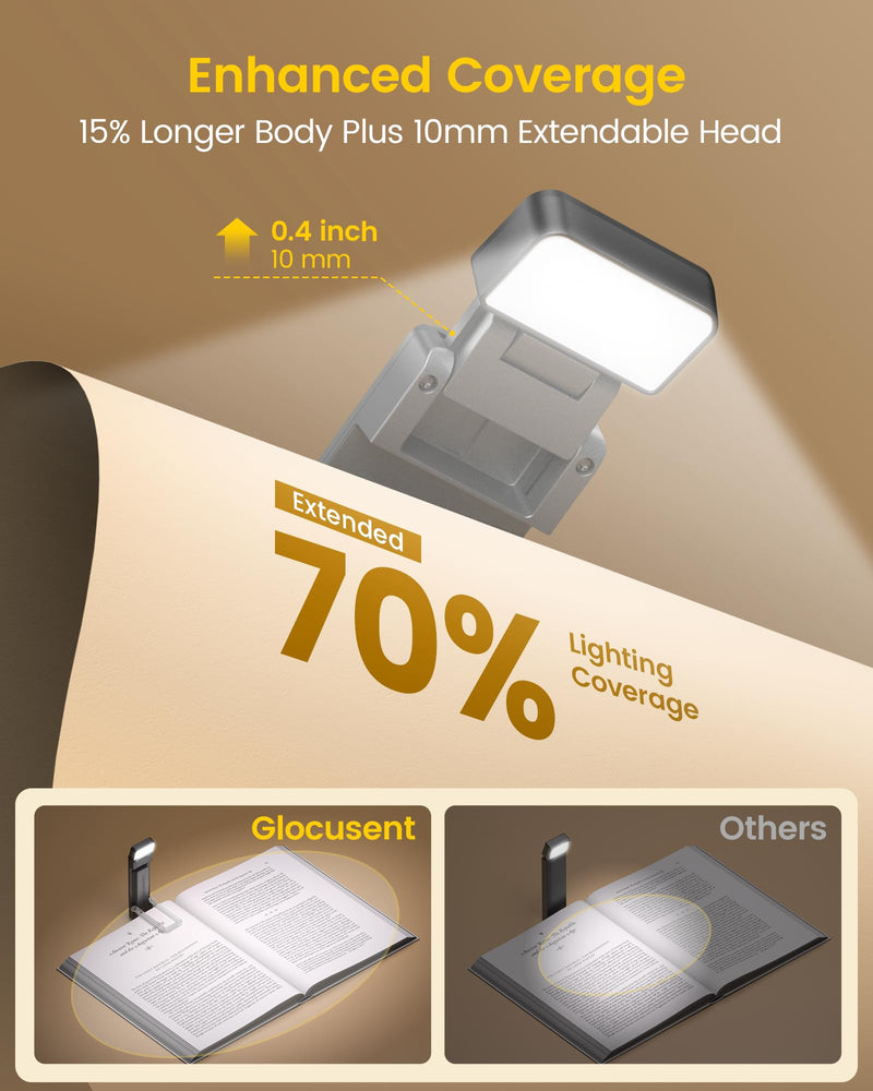 Glocusent Extendable Book Light for Reading in Bed, 5 Enhanced Brightness & 3 Colors with Sleep Aid & Timers, USB Rechargeable Reading Light for Books in Bed, Ideal Book Lovers Gifts Gray