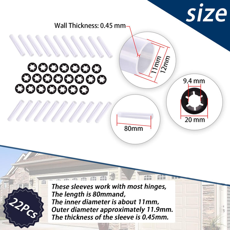 22Pcs Garage Door Hinge Quiet Roller Sleeves Roller Shaft gaskets Compatible with New Rollers or Rollers with Clean Stems (ID-11mm；OD-11.90mm；L-80mm)