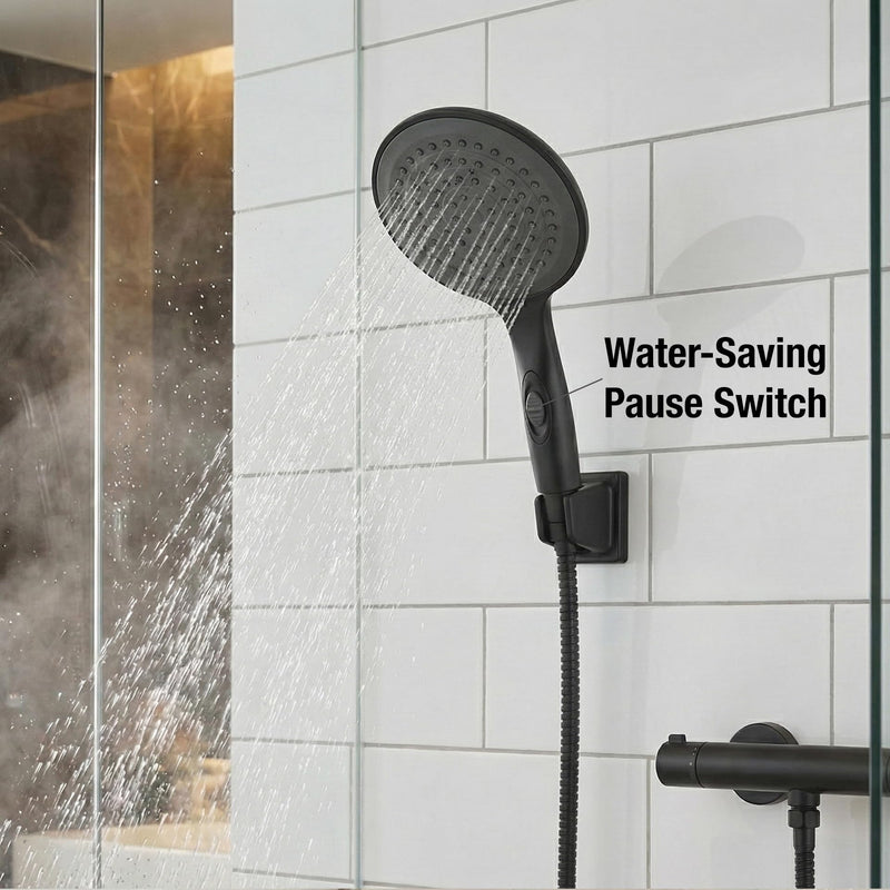 Dura Faucet DF-SA434-MB RV 6 inch Rain Shower Wand (Matte Black) | Single-function handheld spray with water-saving control. Fits standard RV shower hoses. Matte Black