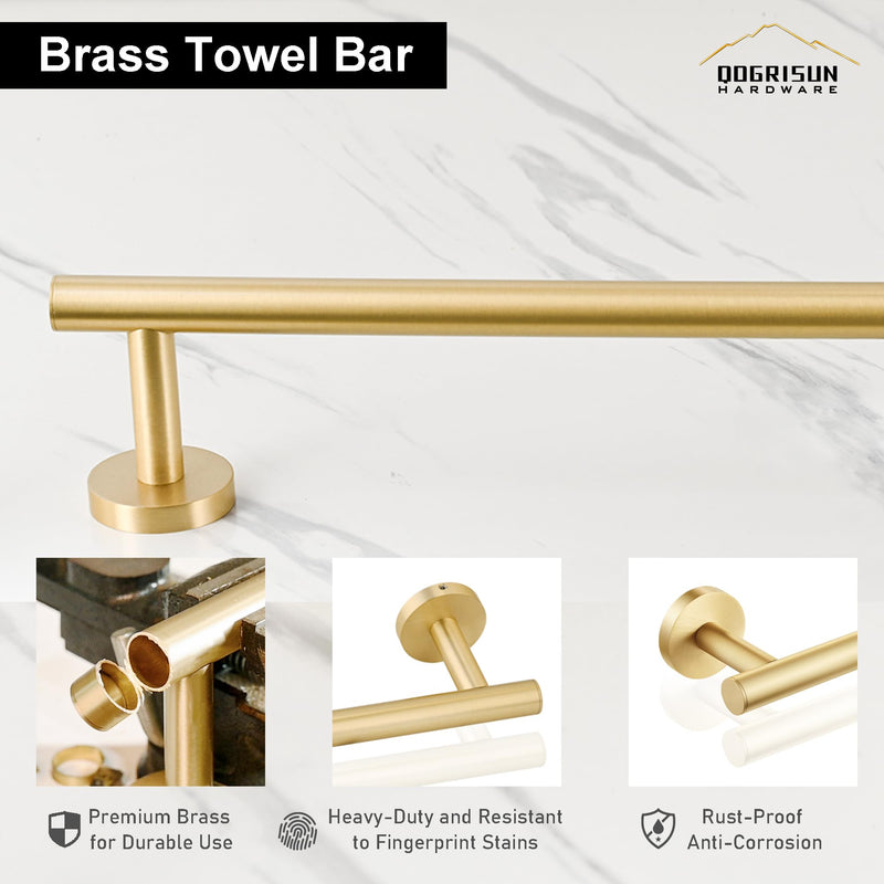 QOGRISUN Brass Towel Bar for Bathroom,Gold Towel Holder Heavy Duty, Modern Brass Bathroom Accessories Wall Mounted,24-Inches Total Length, Brushed Brass Towel Holder-4Set Brushed Gold