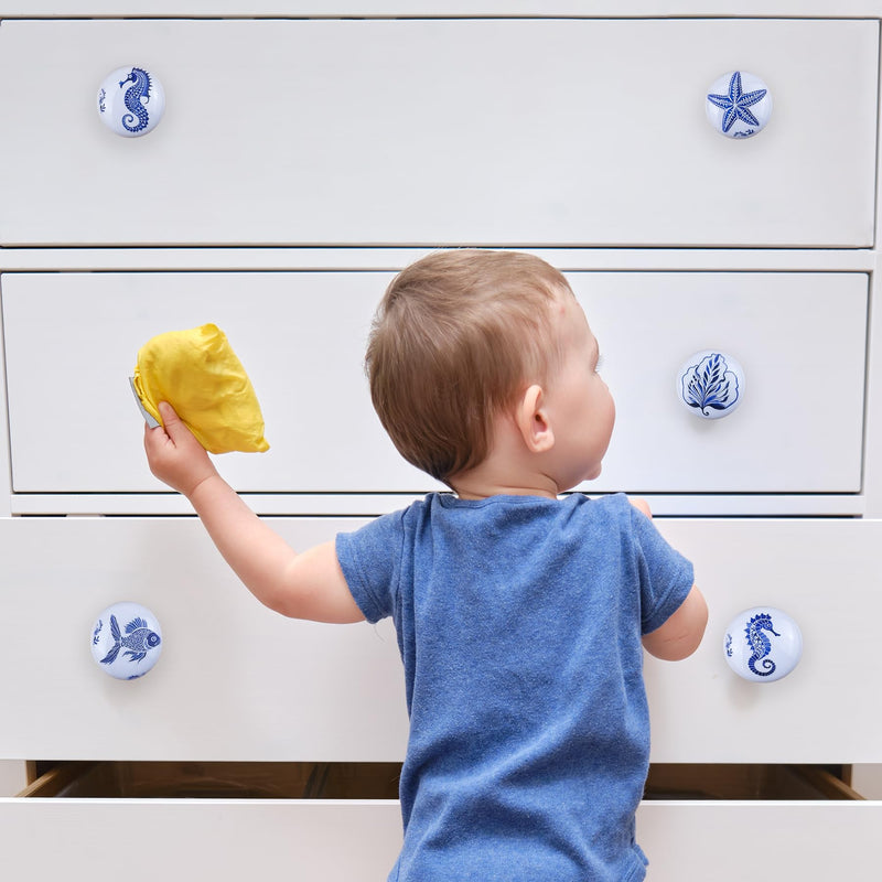 6PCS1.49Inch Coastal Beach Cabinet Themed Nautical Kids Ceramic Drawer Knobs and Handles Pulls Nursery Dresser Knobs
