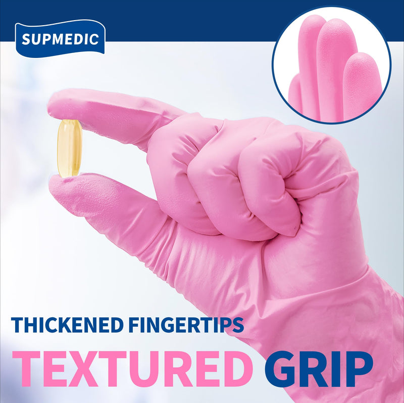 Medical Nitrile Exam Gloves, 3.5 mil Powder-Free Food-Safe Disposable Glove for Cleaning & Esthetician, Pink 100 Pcs Medium (Pink)