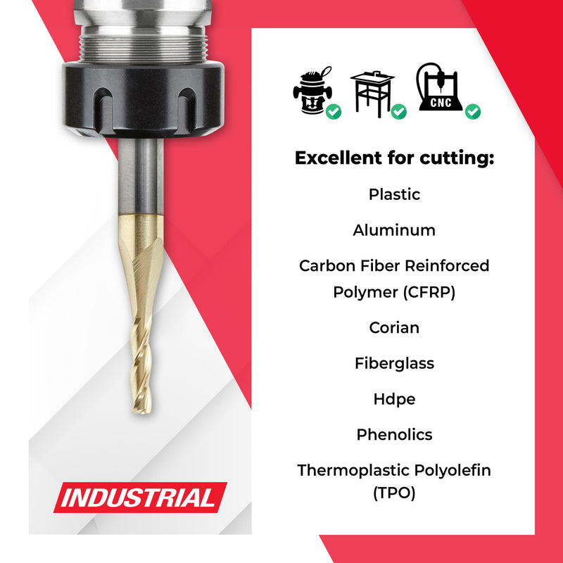 Amana Tool CNC Solid Carbide Up-Spiral Router Bit for Composite, Fiberglass, Phenolic, ZrN Coated, 46090, 1/8 Dia x 1/2 x 1/4 Shank x 2 Inch Long