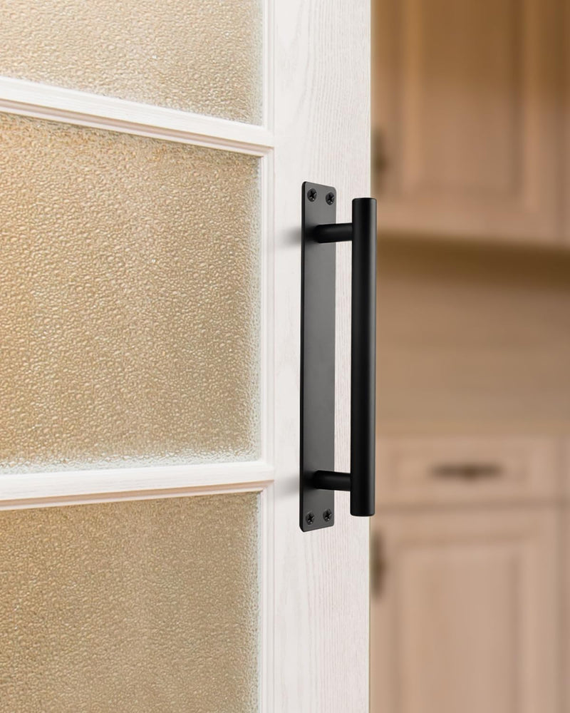 Barn Door Handles Matte Black 9 Inch Gate Handles Outdoor Fence Hardware Replacement Modern Sliding Door Handle Pull with Backplate for Shed, Garage, Closet (2 Pack, Matte Black, 9 inch) 2