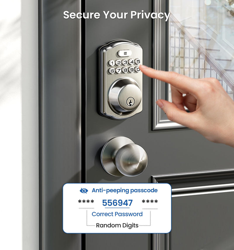 Veise Keyless Entry Door Lock with 2 Knobs, Electronic Backlit Keypad Deadbolt with Handle Set, Auto Lock, One-time Codes, Smart Deadbolt for Front Door, Easy Installation, Satin Nickel Knob