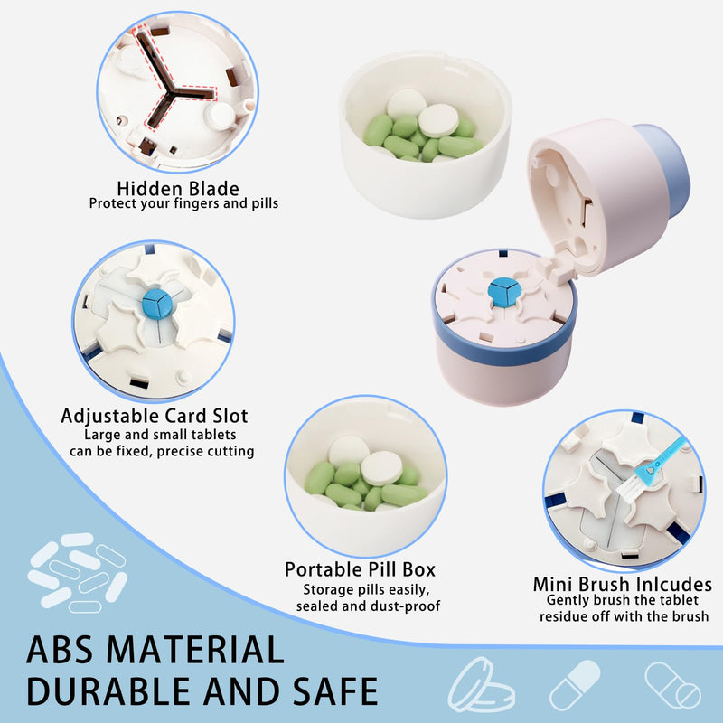 Pill Cutter 1/3 Pill Splitter for Small and Large Pills with Stainless Steel Blade for Cutting Pills in one Third or Half, Portable Pill Organizer, Ideal for Cutting Tablets, Vitamins Blue-3