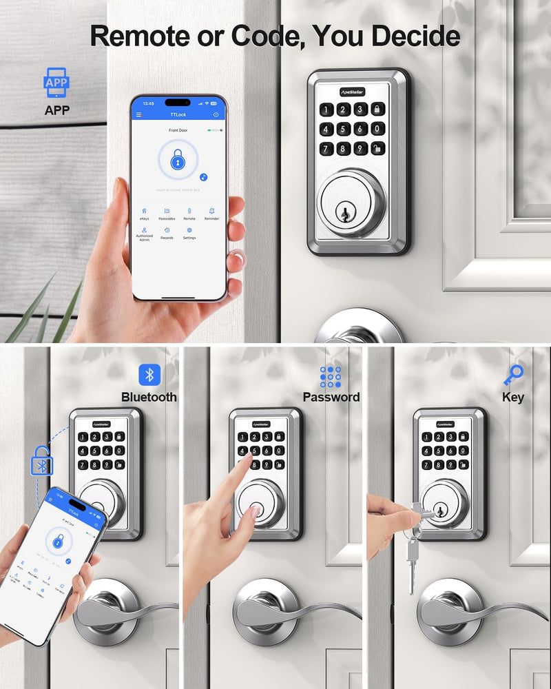Smart Door Lock, Built-in WiFi Keyless Entry Door Lock Deadbolt with APP Remote Control, No Hub Required Deadbolt Lock, Easy Installation for Front Door-Satin Nickel Satin Nickel