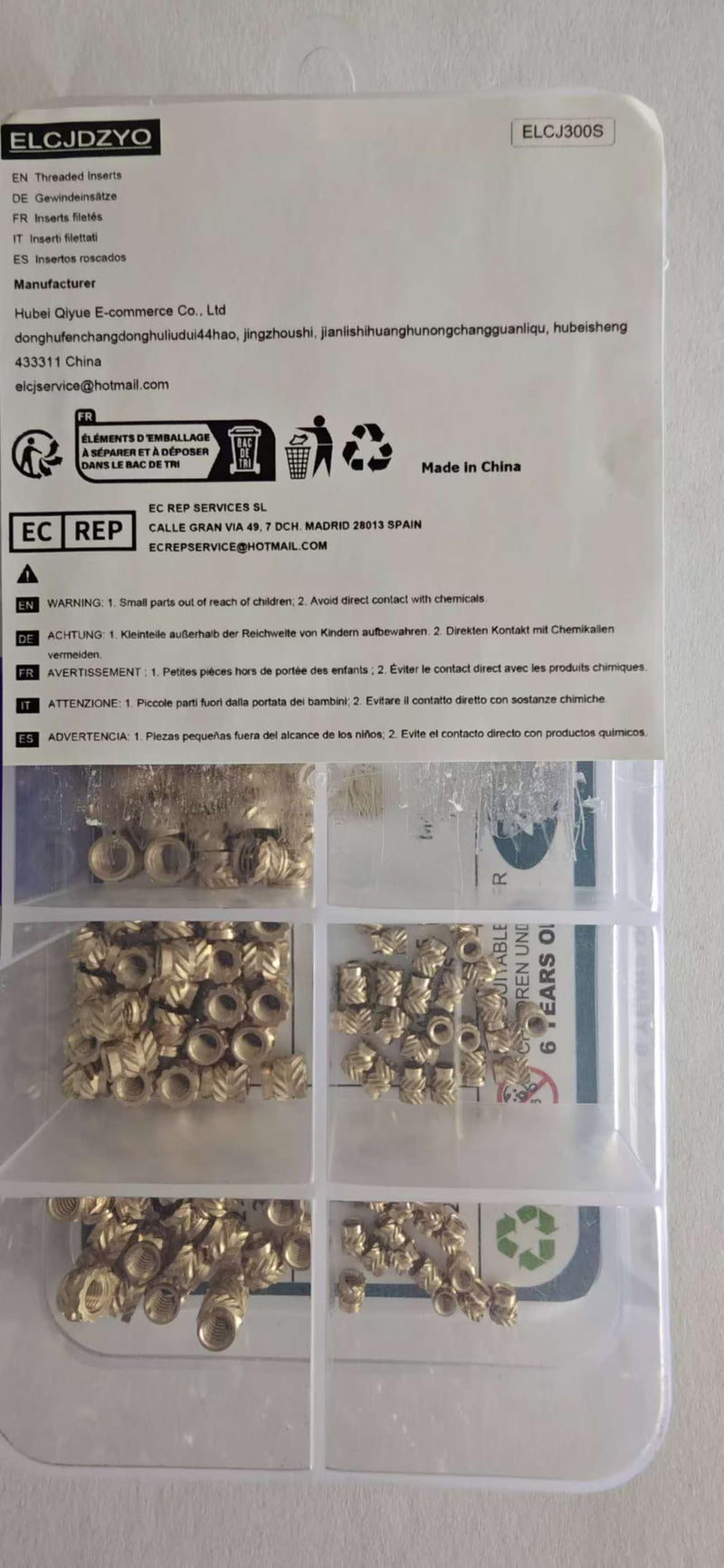 300Pcs Threaded Inserts M2 M2.5 M3 M4 M5 M6 Brass Heat Set Insert for Plastic and 3D Printing Components 300pcs