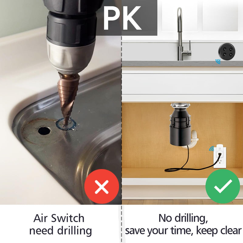 Garbage Disposal Wireless Switch Kit, Remote Control Outlet with Timer Switch, Sink Top Waste Disposal On/Off Switch Button for Insinkerator, Waste King Waste Food Disposer, 16A/1800W, Black